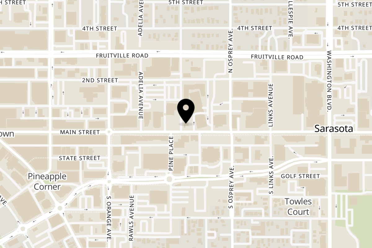 Map showing the location of IL Panificio Downtown SRQ on 1703 Main St in Sarasota